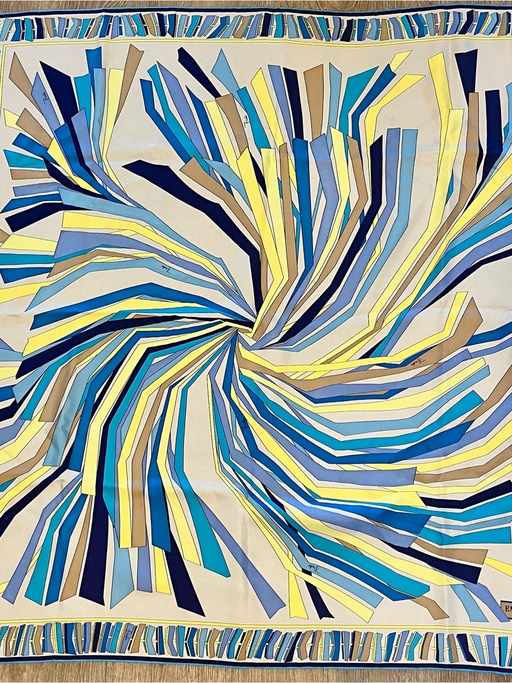 Emilio Pucci Scarf Gray Blue Taupe Aqua - Large Twill Silk Square Scarf - Picture 3 of 5